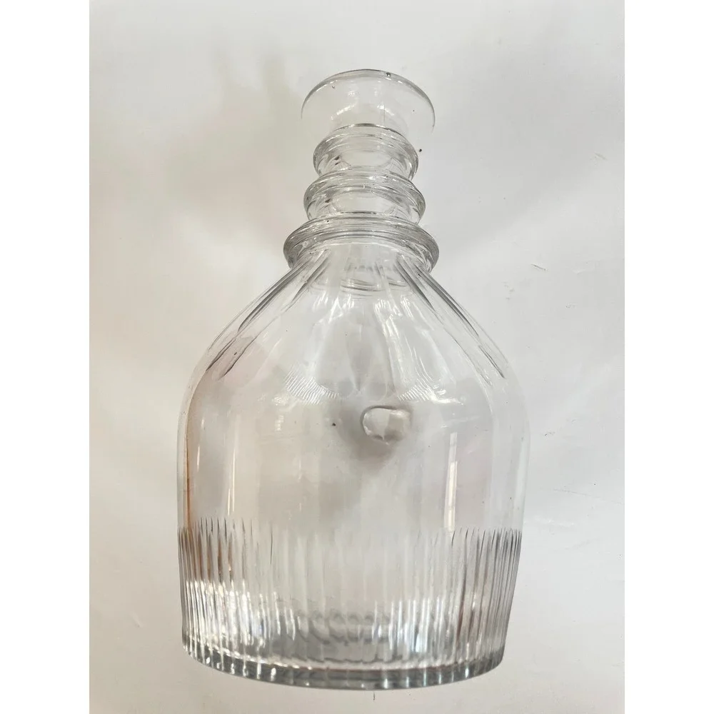 Anglo Irish Lead Glass Decanter Three Neck Rings Mushroom Stopper, Circa 1800's